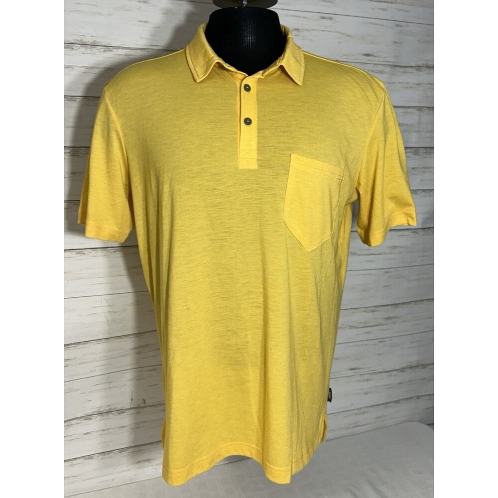 FLAWLESS! Stio Mens Size LARGE Yellow Pocket Polo Shirt Golf Hiking Outdoor